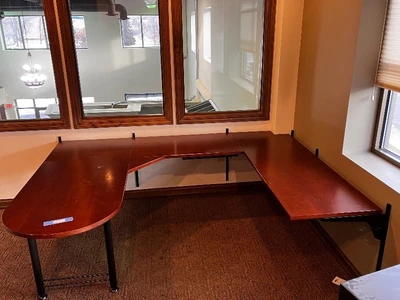 Executive L-Shaped Desk - Cherry Finish, 72in Long with Curved Left End & Keyboard Tray