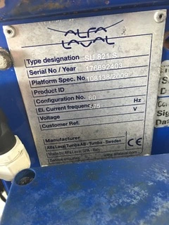 (2) Alfa-Laval S-821 fuel/lube oil purifier skids, 316SS.