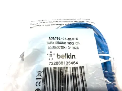A3L791-03-BLU-S | Belkin  Cat5 Snagless Patch Cable RJ45 to RJ45 3' Length LOT OF 2 - New