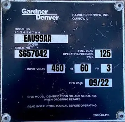 Used 2022 GARDNER DENVER EAU99AA Air Compressors (Misc) Ohio US | C3 SURPLUS LLC #1389782