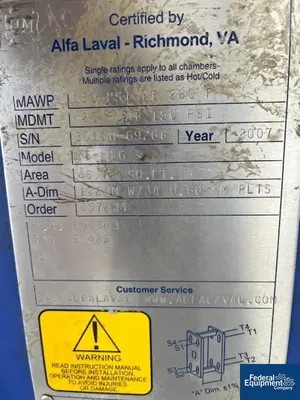 New | in-Stock Alfa Laval 46 Sq Ft Alfa Laval Plate Heat Exchanger, S/S, 150# Heat Exchangers Texas US | Federal Equipment Company #1337732