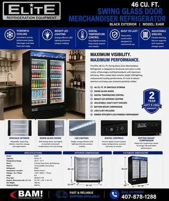 Elite Swing Glass Door Merchandiser Refrigerator with LED Lighting