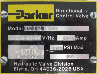 USED PARKER D3W2BVY DIRECTIONAL CONTROL VALVE