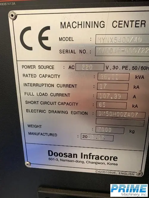 Used 2012 DOOSAN MYNX 5400 MACHINING CENTERS, VERT., N/C & CNC