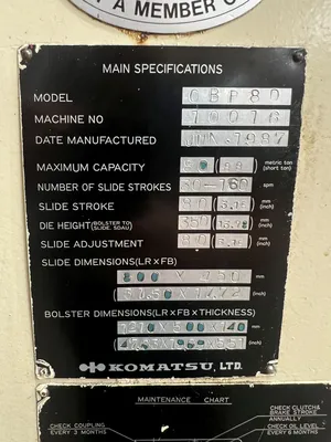 USED 1987 KOMATSU PRESSES KOMATSU OBP80 PRESS