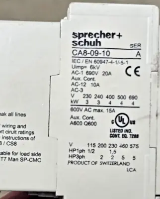 SPRECHER SCHUH Solid State Overload Relay Contactor CA8-09-10 CT8-B48