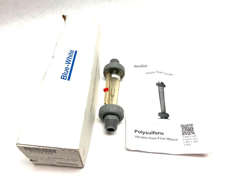 New | in-Stock BLUE-WHITE POLYSULFONE VARIABLE AREA FLOW METER 1/2" MNPT Valves/Fittings | Maverick Industrial Sales #1112295