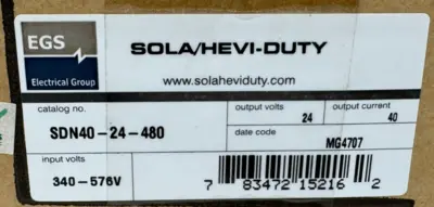 EMERSON SOLA SDN-40-24-480 POWER SUPPLY 340-576V SDN4024480 REFURBISHED