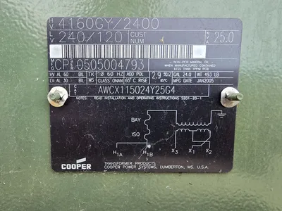 25 KVA Single Phase Cooper Padmount Transformer 4160 GY 2400 to 240 120 IMP 2.9