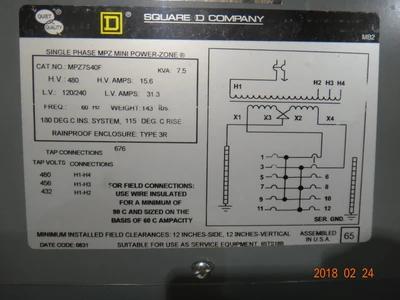 Square D 7.5 kva Temporary Power Station Transformer