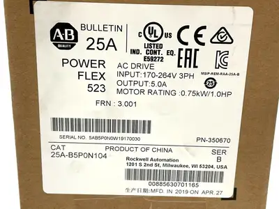 New | in-Stock Allen-Bradley Ser. B PowerFlex AC Drive 3-Ph 240VAC 5A 0.75kW/1HP Variable Speed Drives Michigan US | Maverick Industrial Sales #1393164