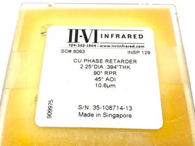 NEW II-VI INFRARED CU PHASE RETARDER 2.25" DIA., .394" THICK 90° RPR, 45° AOI