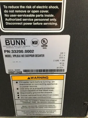 Bunn VPR BLK W2 Decanter Coffee Maker 120v Refurbished
