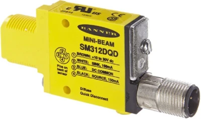 Banner SM312DQD 26834 Mini-Beam Sensor, Diffuse Range 380 mm, Input 10-30 V dc [New]