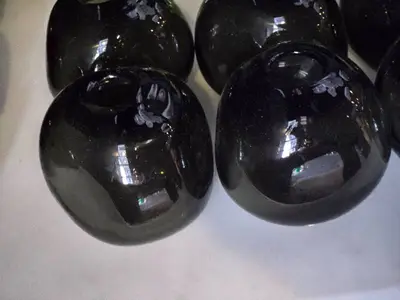 Lot of (6) Handblown Art Glass Table Vases by Holmegaard 4" x 4" (black) (rounded triangle)