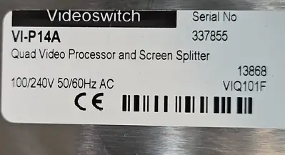VIDEOSWITCH VI-P14 QUAD VIDEO PROCESSOR & SCREEN SPLITTER VIQ. Loc3B-12
