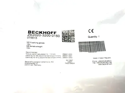 NEW BECKHOFF SINGLE ENDED POWER CABLE M8 STRAIGHT 4-PIN 15M