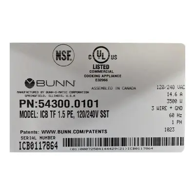 USED BUNN-O-MATIC ICBTF1.5PE