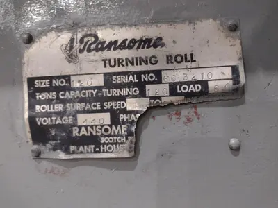 120 TON (240,000 LBS) RANSOME PANDJIRIS POWERED TANK TURNING ROLLS, POWER & IDLER: STOCK #23143