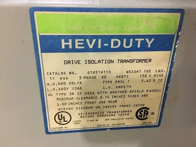 11 KVA TESTED Dry Type Isolation Transformer HV 460 Delta LV 460Y/266 DT651H11S