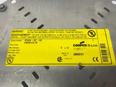 USED COOPER B-LINE KWIKSPLICE CABLE TRAY UNIVERSAL FITTING, PUNCHED BOTTOM