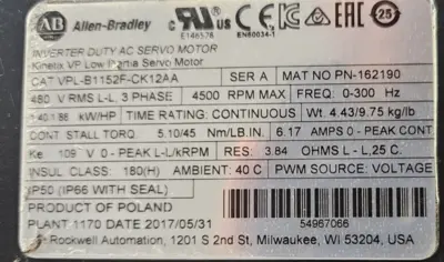 Allen Bradley VPL-B1152F-CK12AA Servo Motor Loc1E4