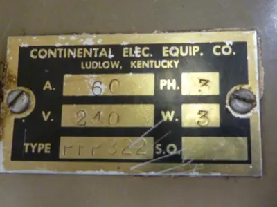 USED CONTINENTAL ELECTRIC EQUIPMENT PFP322