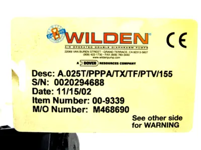 NEW WILDEN A.025T/PPPA/TX/TF/PTV/155 DIAPHRAGM PUMP A025TPPPATXTFPTV155