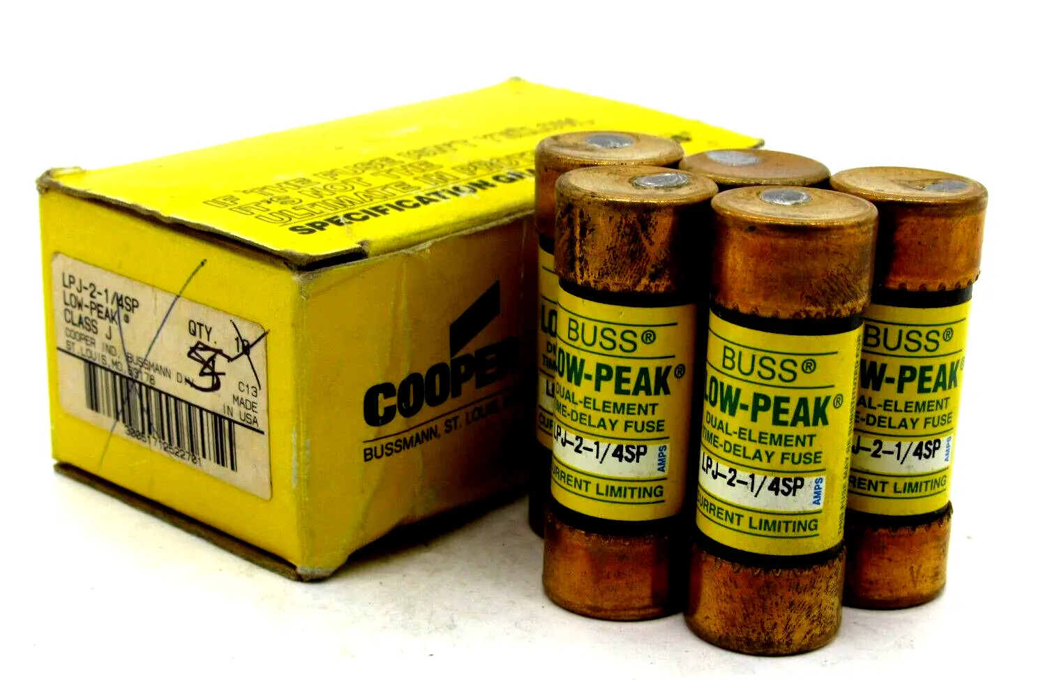 NEW LOT OF 5 COOPER BUSSMANN LPJ-2-1/4SP FUSES LPJ214SP