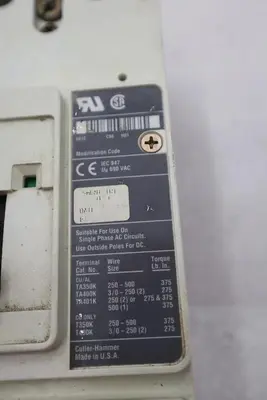 CUTLER-HAMMER HM2P400X5WS10 MOTOR CIRCUIT PROTECTOR SERIES C 600VAC STOCK #3224