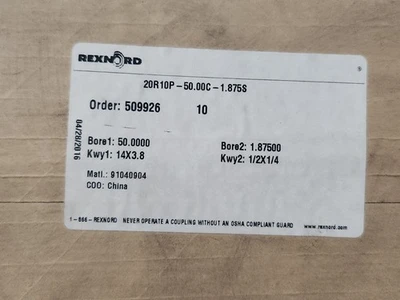 NEW Rexnord 20R10P-50.00C-1.875S
