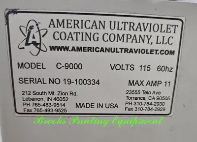 USED AMERICAN ULTRAVIOLENT COATING COMPANY C-9000