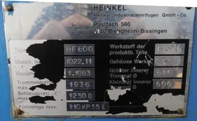 (2) Heinkel HF 600 Inverting Filter centrifuges, 316SS.