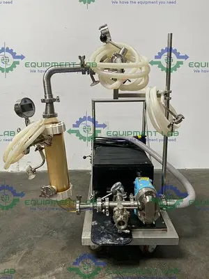 USED TANGENTIAL FLOW FILTRATION SKID W/ WAUKESHA 018-UL PUMP & GE MAXCELL CARTRIDGE