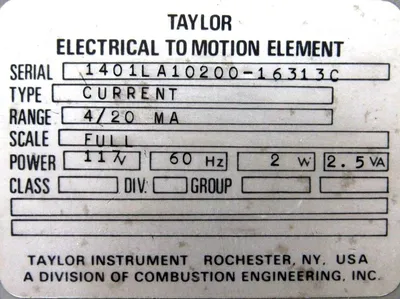 NEW TAYLOR INSTRUMENTS TYPE CURRENT ELECTRICAL TO MOTION ELEMENT
