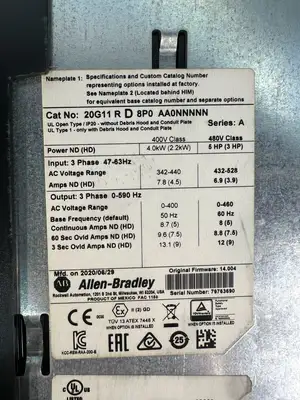 Allen Bradley 20G11RD8P0AA0NNNNN /A 20G11-RD8P0AAONNNNN ( 9.5.2/3)