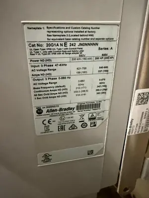 250 HP ALLEN BRADLEY POWERFLEX 755 DRIVE CAT. 20G1ANE242JN0NNNNN 600V