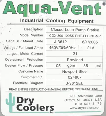 SPC7072  Heat Exchanger 343.4 sq.ft. Dry Coolers Inc plate heat exchanger, Stainless Steel
