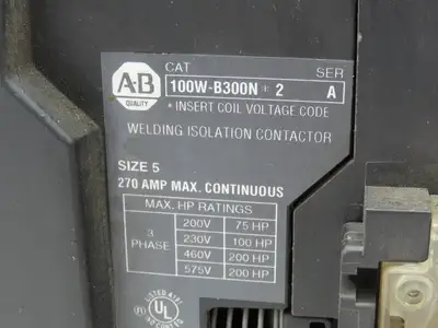 Allen Bradley 100W-B300N-2 Size 5 Contactor 2-Pole 275A 575V 3PH 120V Coil