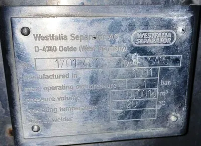 Westfalia MSA 85-06-076 milk clarifier, 316SS.