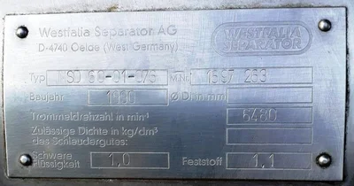 Westfalia MSD 60-01-076 milk separator, 316SS.