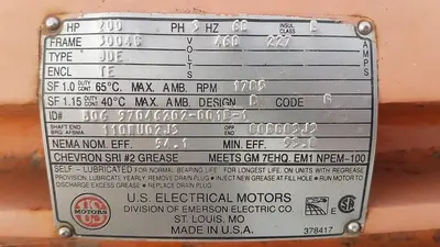 USED US ELECTRIC 200 HP ELECTRIC MOTOR