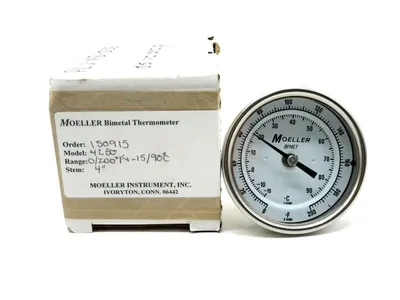 NEW MOELLER 4250 BIMETAL THERMOMETER 0/200 F 15/90C 4"STEM 150915