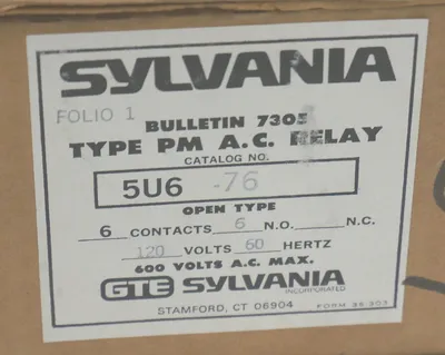 NEW SYLVANIA 5U6-76 RELAY MODULE 120V/60HZ, 5U676