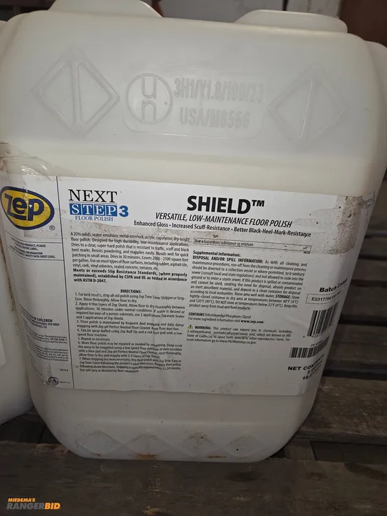 Used ZEP SHIELD FLOOR POLISH (17) GALLONS TOTAL (4) CONTAINERS _UNKNOWN_ Multisurface Cleaners | Miedema Asset Management Group #797846