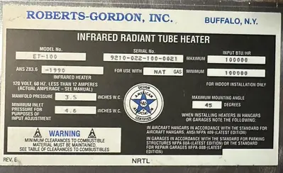 New | in-Stock ENERGY TUBE ET-100 Infrared Heaters Ohio US | Surplus Asset Holdings #1225685
