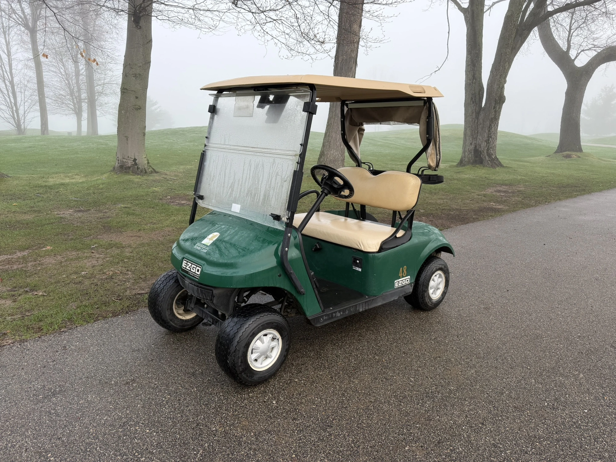 (1) 2017 E-Z-Go golf cart with a Kawasaki gas engine, model 625111G01, includes canopy, ball cover, ...