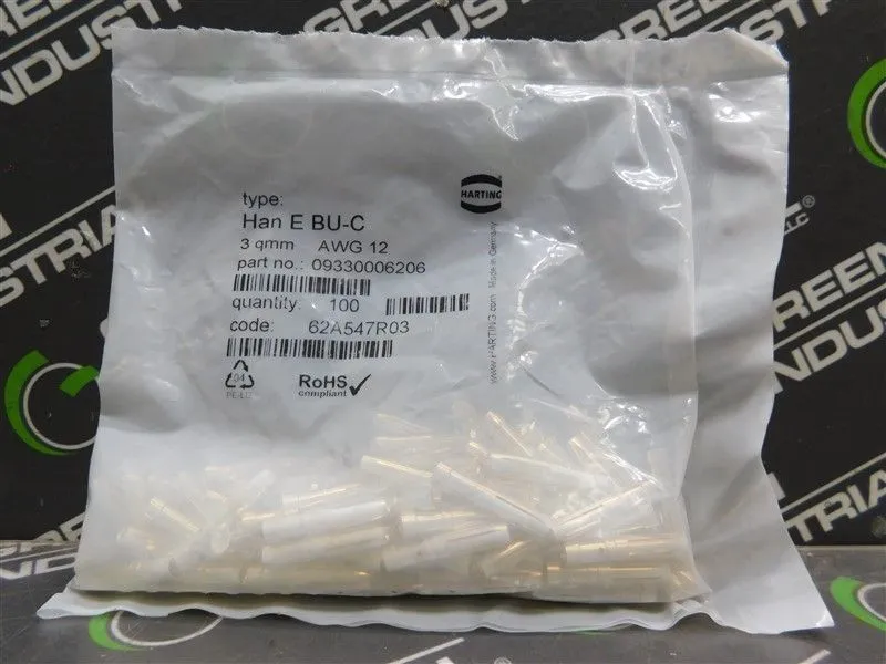 Bag of 100 Harting 09330006206 Female Crimped Contact 3qmm AWG 12 New