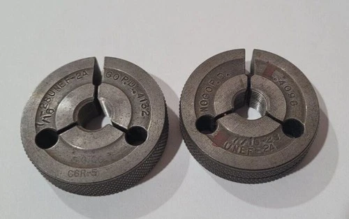 Set of 7/16-28 UNEF-2A GO & NO GO Set Thread Ring Gage P.D. .4132 & .4096 Gages