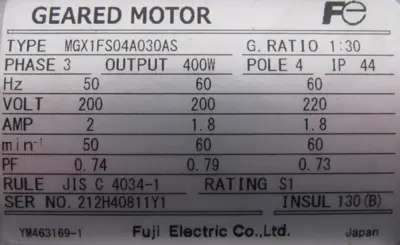 NEW FUJI ELECTRIC MGX1FS04A030AS GEARMOTOR 1:30 200-220V